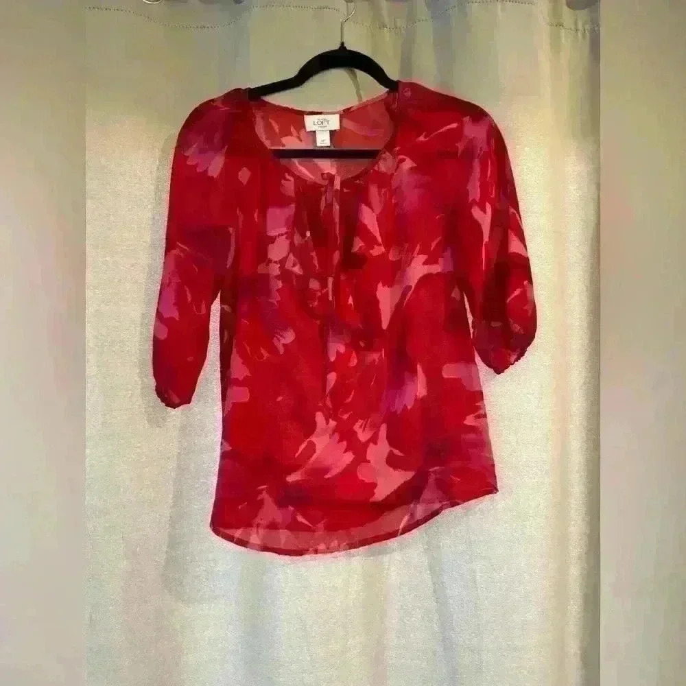 Women’s Red&Pink Petite Loft Blouse